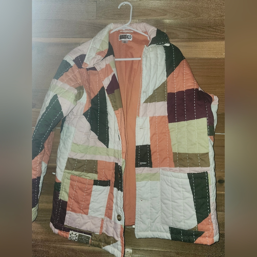 Patchwork Quilted Jacket in Orange, White & Green… - image 2